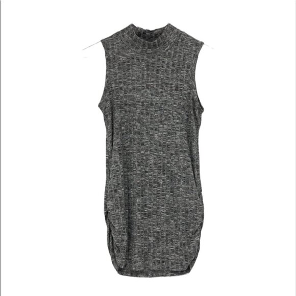 Warehouse one marled grey ribbed knit sleeveless turtleneck ruched sides - Picture 1 of 13